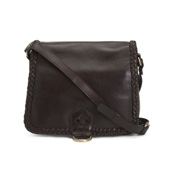PATRICIA NASH Chocolate Leather Ilina Flap Crossbody With Braided Edges - Picture 1 of 2